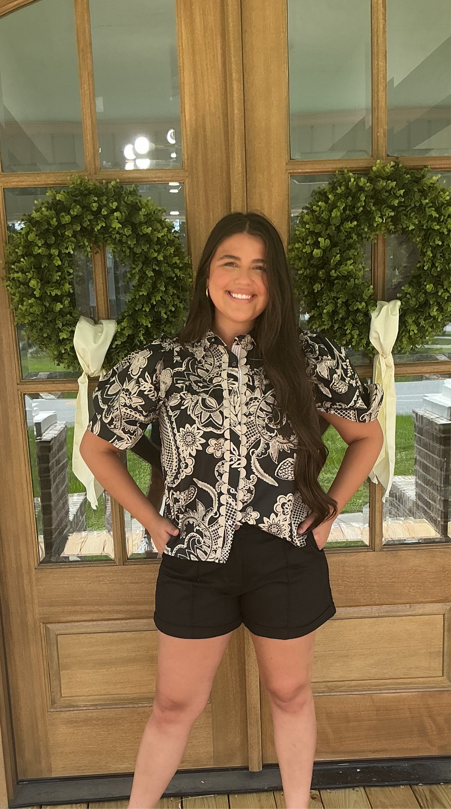 Midnight Garden Puff Sleeve Blouse