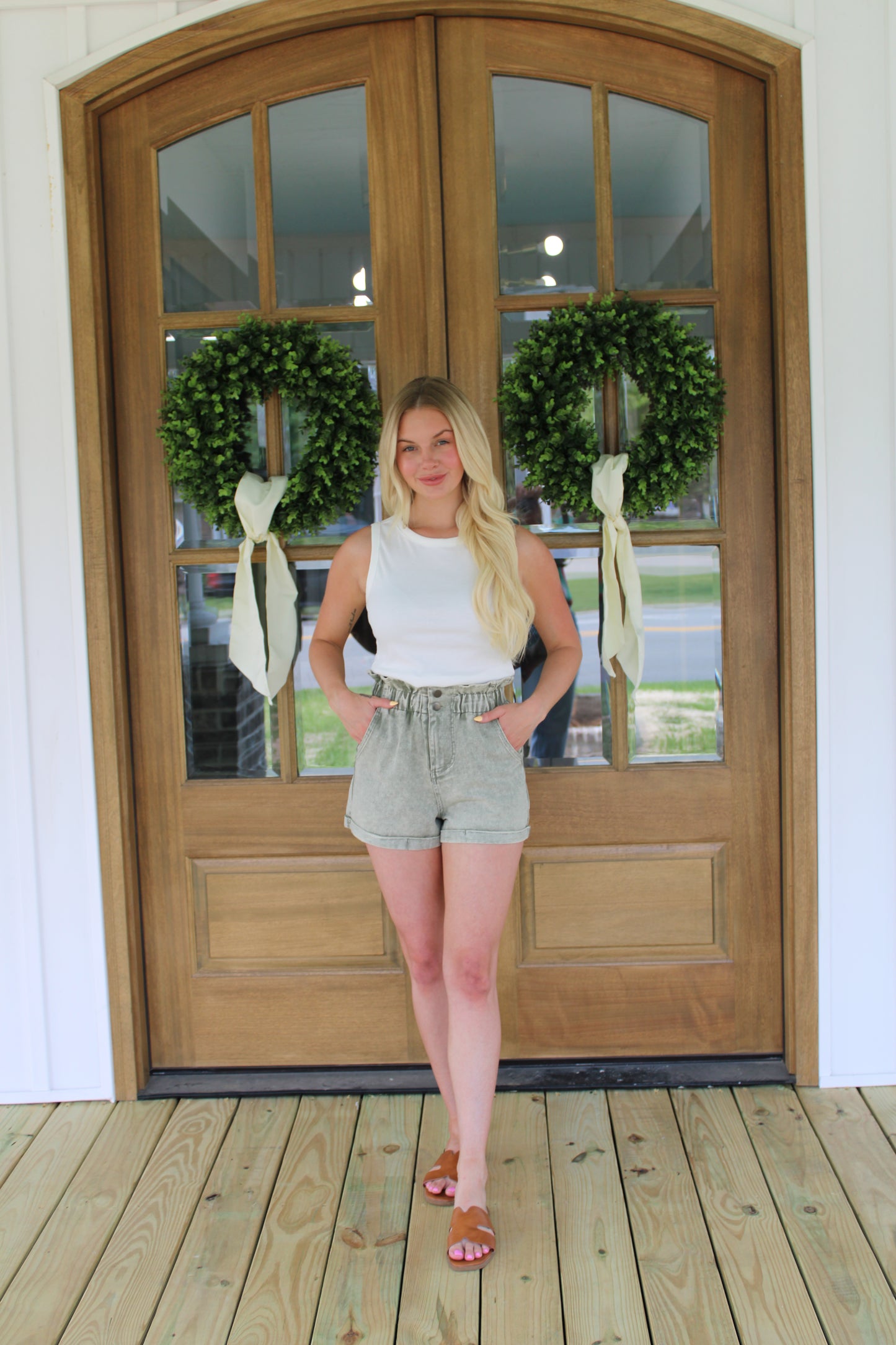 High-Rise Paperbag Denim Shorts