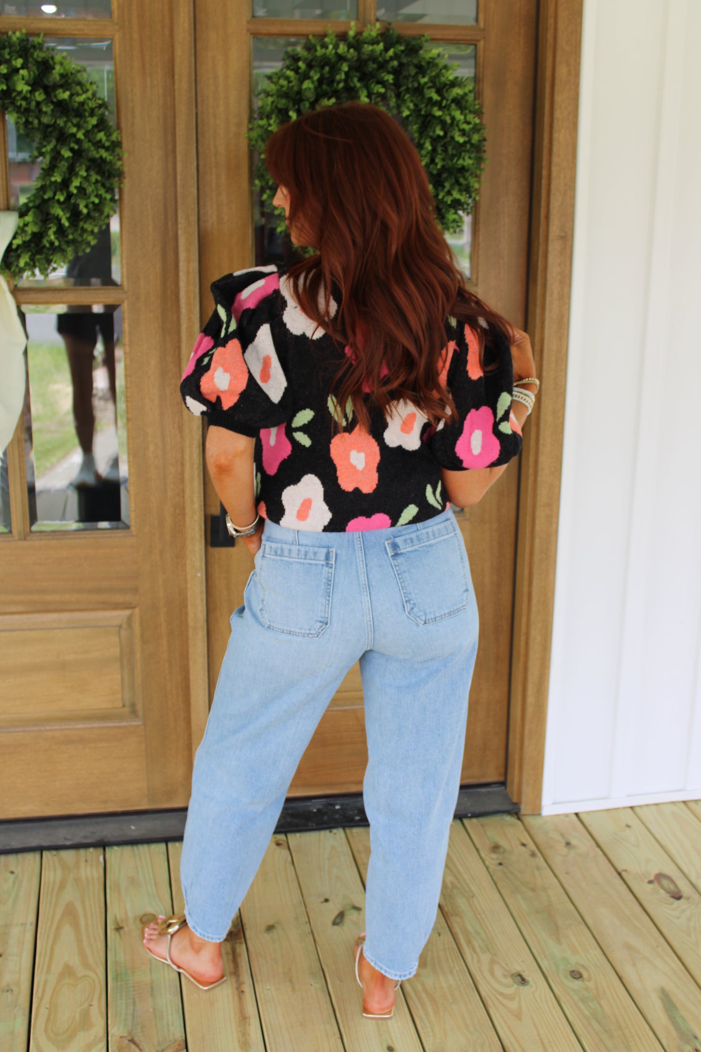 Floral Pop Puff Sleeve Sweater