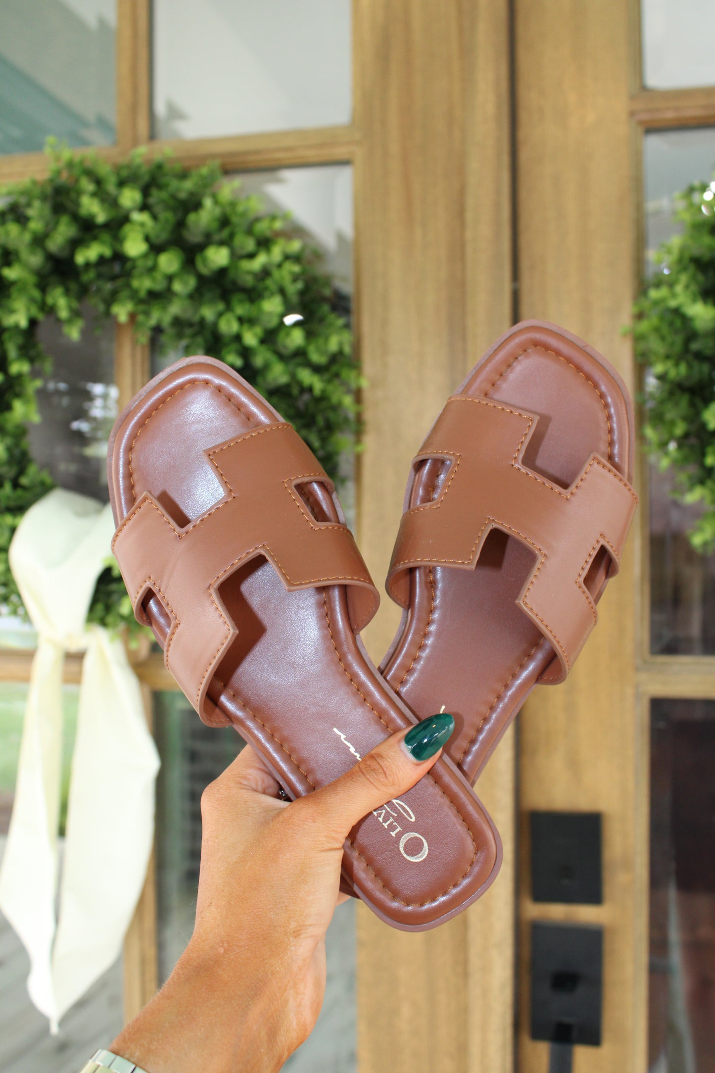 Chic Tan Cutout Slide Sandals
