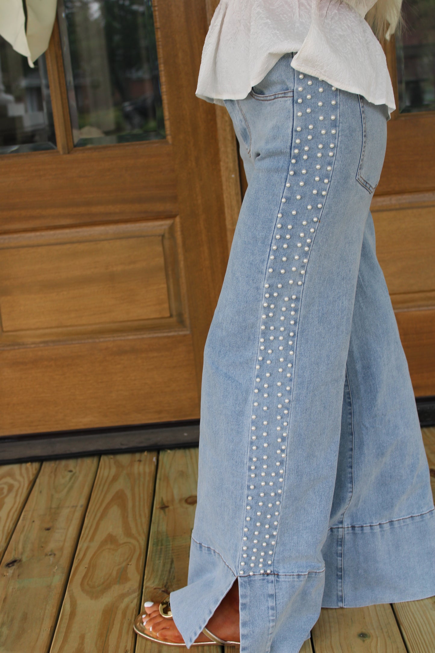 Pearl Side Wide-Leg Denim